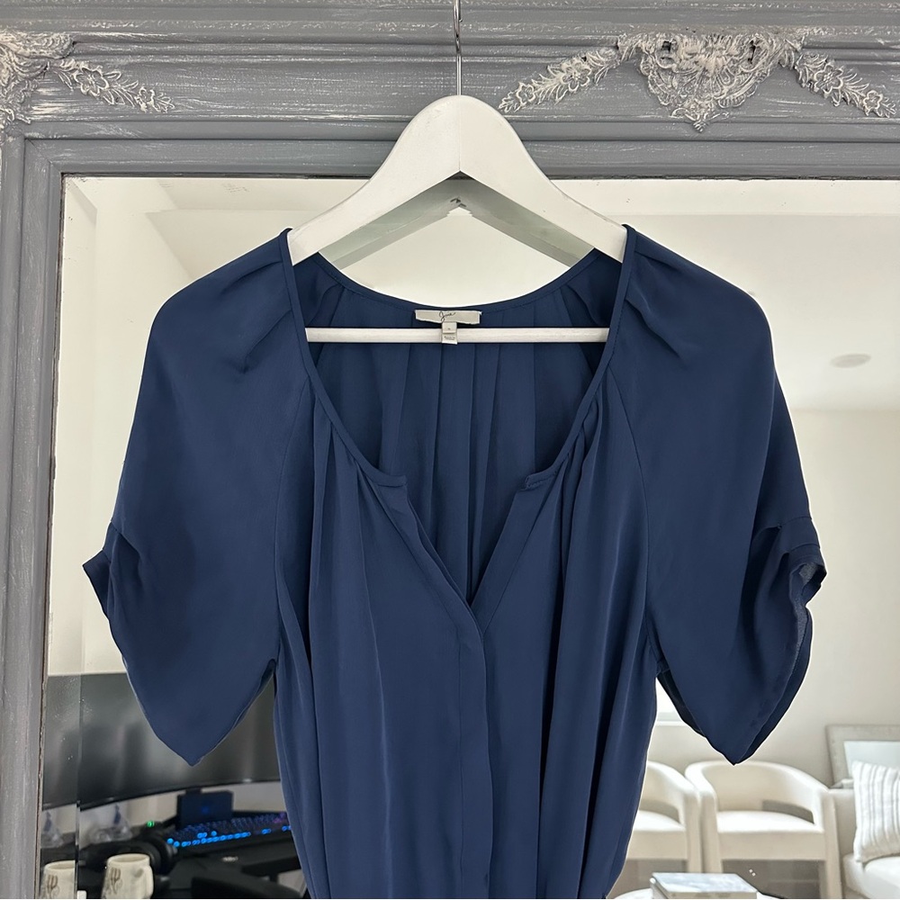 Joie Blue Silk Button Down Waist Tie Belted Dress Peasant Cottage Coastal S - Picture 2 of 6